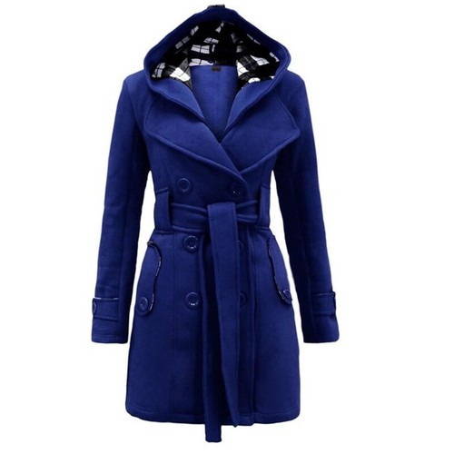 Women Winter Warm Long Coat Collar Hooded Jacket Slim Ladies Outwear Belted Soli - Picture 9 of 23
