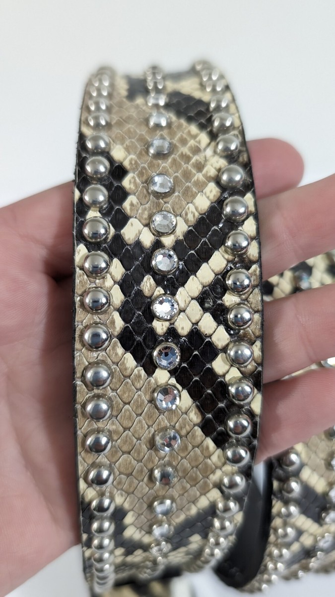 Studded Rhinestone Snake Skin Western Leather Belt Vintage  display picture 1
