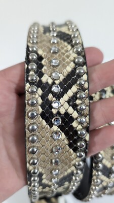 Studded Rhinestone Snake Skin Western Leather Belt Vintage 