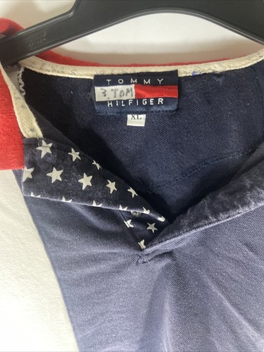 Vintage Tommy Hilfiger Crest Sz XL Polo Shirt Mens Navy USA Flag Stars Stripes - Picture 3 of 10