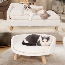 Round/Rectangle Raised Pet Sofa Bed Cat Dog Padded Warm Pet Couch Chair Lounger