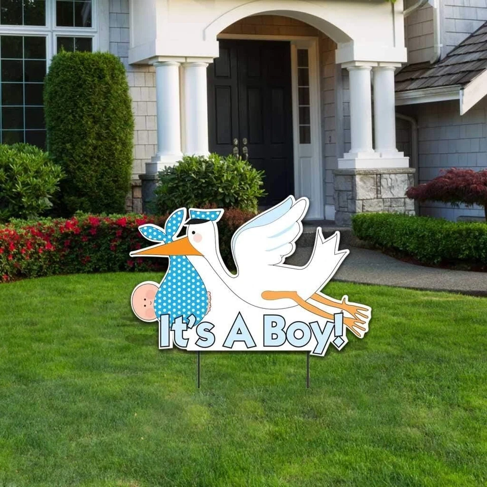 It's A Boy! Letrero de patio de cigüeña, anuncio de bebé, arte de patio de baby shower Foto 2 de 4