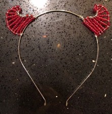 Red Devil Ears Metal Beaded Headband Costume Halloween Party Accessory