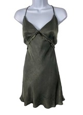 LULUS Olive Green Shiny Satin Slip Mini Dress Small Sexy Vintage Y2K 90s Holiday