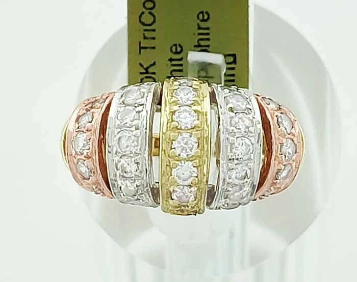 LAB CREATED  0.96 Cts WHITE SAPPHIRE RING 10K TRICOLOR - New With Tag - Image 3 of 4