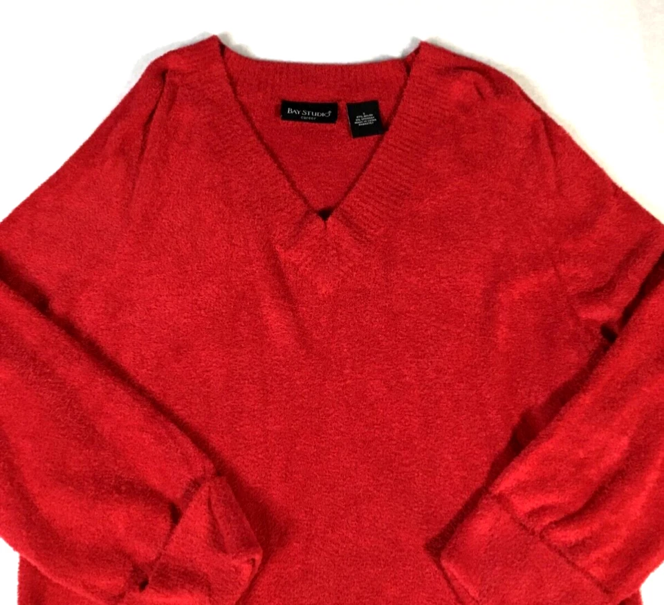 Suéter Bay Studio Career para mujer talla S rojo de gran tamaño cuello en V manga 3/4 túnica nuevo sin etiquetas Foto 2 de 4