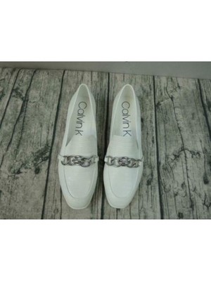 CALVIN KLEIN Womens White Lizard Print Chain Link Banda Wedge Loafers Shoes 6 M