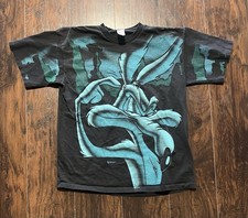 Vintage 90's Wile E Coyote AOP Black T Shirt Mens XL Looney Tunes Warner Bros