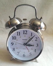 Sharp Desktop Alarm Clock Model: SPC800 Twin Bell Quartz Silver Backlight Tested