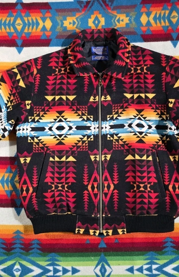 Pendleton wool varsity jacket aztec geometric design mens L red chief Joseph - Image 3 of 4