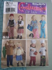 2007 FF Simplicity 3650 Costume pattern CHEF COWBOY PIRATE DOCTOR Kids 1/2-4