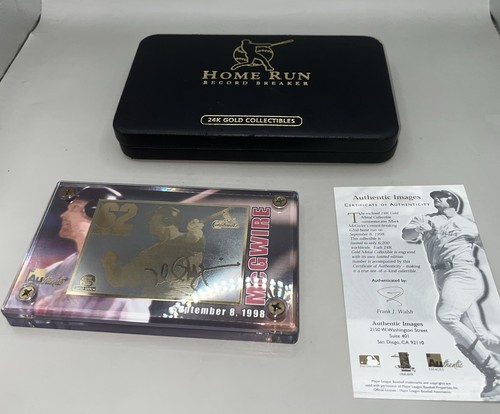 Tarjeta de jonrón con imágenes auténticas MLB Mark McGwire metal dorado 24K 62 PP88/6200 - Imagen 5 de 8