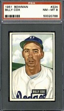 1951 Bowman #224 Billy Cox - PSA 8