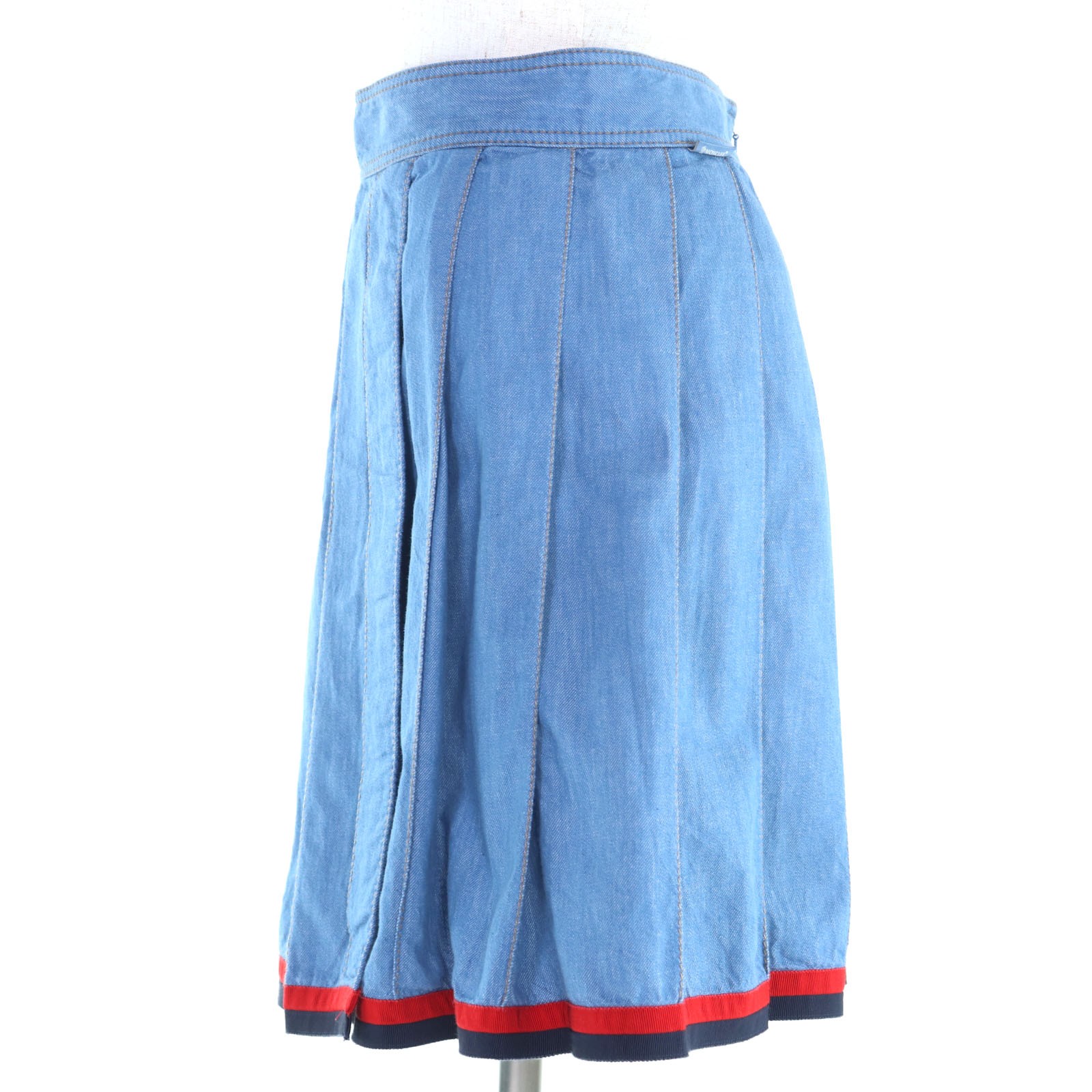MONCLER D10932561500 Ladies Skirt Gonna Cotton Side Zip Pleated Indigo Blue 38 thumbnail 2