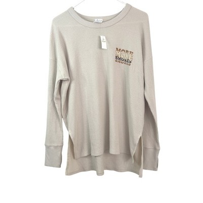 OFFLINE by Aerie Cozy ''More Smores'' Waffle Knit Long Sleeve Top Tan Small NEW