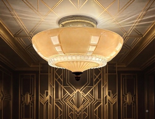Antique Art Deco Machine Age 1930s 1940s Beige Ceiling Light Fixture Gatsby