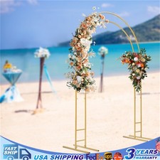 Gold 7.2Ft Metal Floral Display Frame Round Top Double Arch Backdrop Stand Party