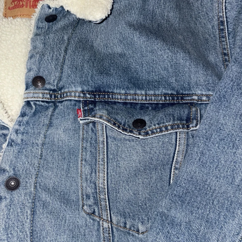 Chaqueta de mezclilla Levi’s Sherpa Trucker para hombre 3XL abrigo de jean forrado de vellón lavado claro Foto 2 de 3