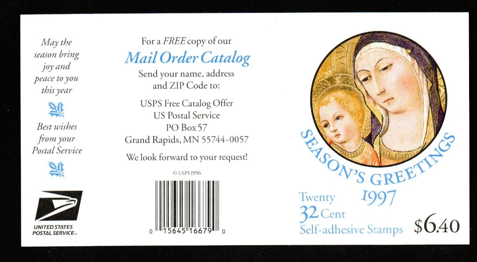 U.S. #3176 MNH, MADONNA & CHILD-CHRISTMAS BOOKLET, 20X32 Cent FV $7.40 (1997) - Image 3 of 3