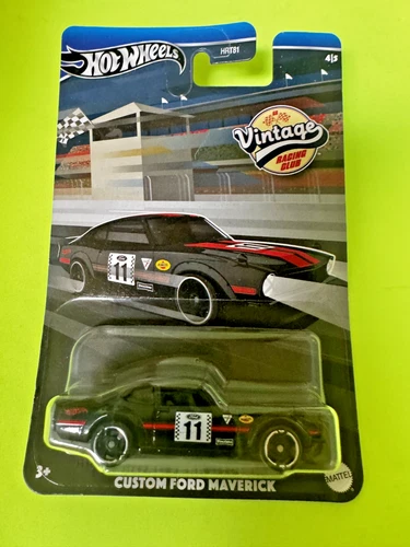 Hot Wheels Custom Ford Maverick Black #11, Vintage Racing New Carded