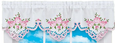 1 Embroidered Cut-out Window Valance 17"Lx58"W SPRING FLOWERS, PINK ROSES, CE