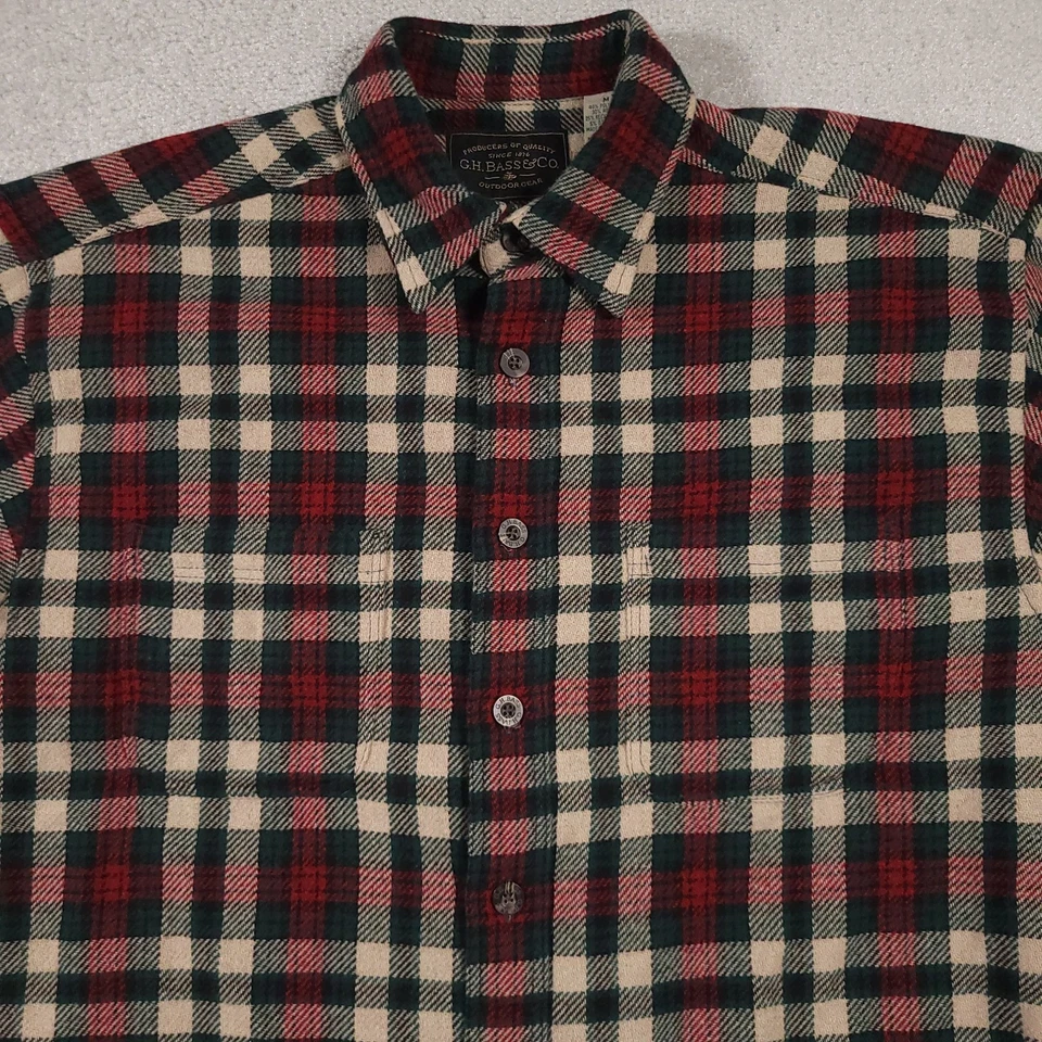 G.H. Bass Co Button Up Plaid Flannel Shirt Shacket Mens Medium Wool Blend Chore - Image 3 of 4