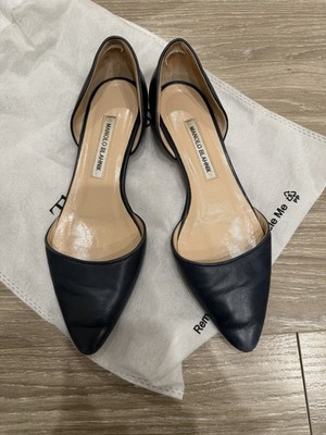 Manolo Blahnik D Orsay Flats Shoes Size 38.5 Navy Blue