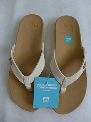 REEF Hali Flip Flop Sandal Women 9 EU 40 Vintage Tan Cream Arch Support Logo NEW