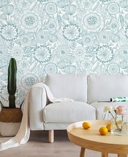 Blue Peel and Stick Wallpaper Fun Boho Floral Wall Paper Moden Farmhouse Cont...