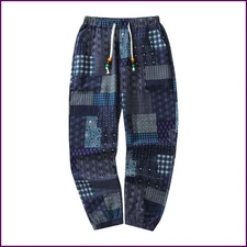 Euro Size Men's Casual Cotton-Linen Pants Paisley Ethnic Print Mid-Waist