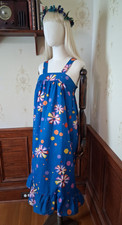 Vintage 1960s/1970s Blue Cotton Blend Bohemian Hippie Psychedelic Print Sundress