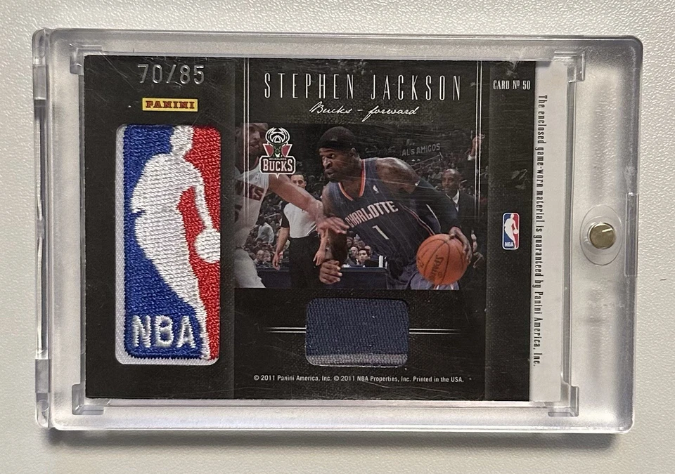 2011 Panini Black Box - DUAL GAME WORN LOGOMAN Stephen Jackson x Glen Rice RARE - Image 2 of 2