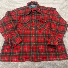 Vintage 1960s-70s Pendleton Board Shirt XL Red Plaid Loop Collar 100 Wool