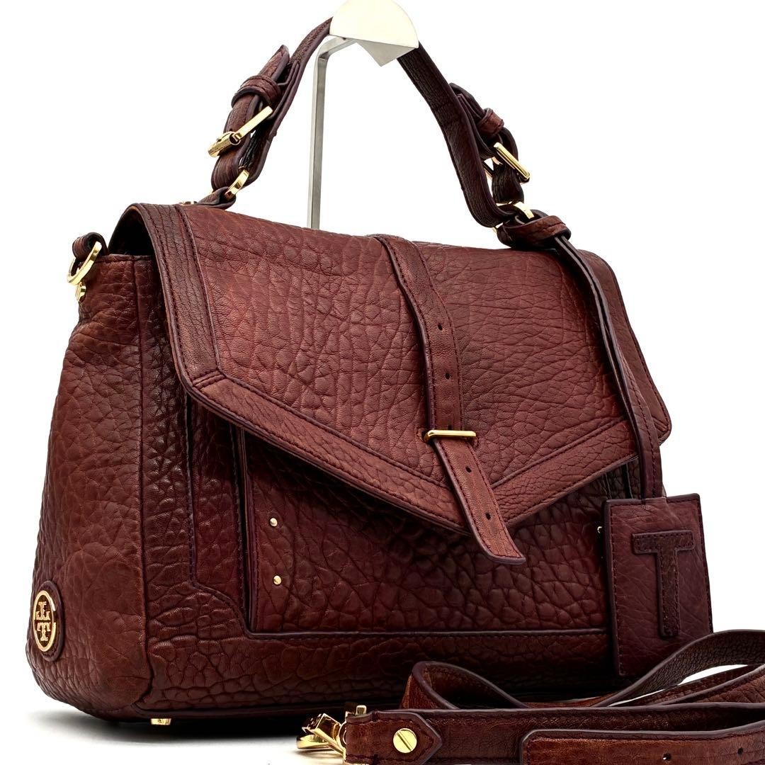 Tory Burch 2-way Shoulder Bag Leather In Bordeaux W/ Mirror, Used Good Condition