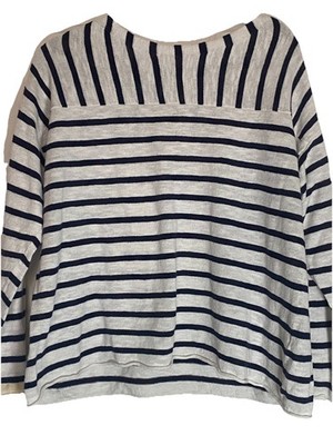 Eileen Fisher, Women s Organic Linen/Cotton Blend White/Blue Striped Top, Sz 1X.