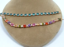 Vintage Tennis Bracelets 2 Sterling Vermeil Multi & Blue Color Rhinestones...FAS