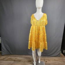 Urban Outfitters Dress Women's Small Yellow Floral Tiered Mini Boho