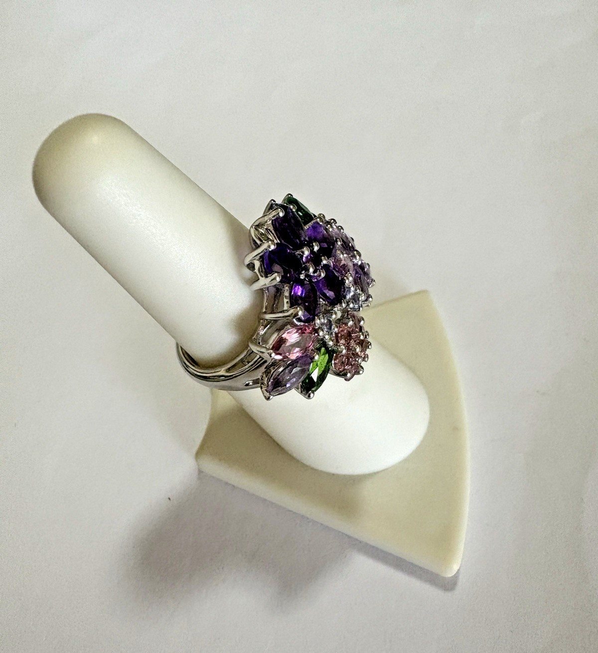 Multi Stone Amethyst Flower Cluster Cocktail Ring… - image 5