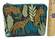 Jungle Leopard Embroidered Zipper Pouch Cosmetic Accessories Travel Bag 6 x 7.5"