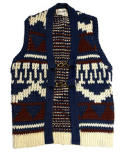 DONMOOR Vintage 70s 80s Kids Sweater Vest 12 Fair Isle Navy Blue Burgundy