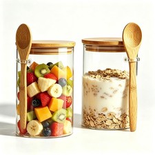 Airtight Glass Jars With Bamboo Lids And Spoons, 15oz Glass Canisters With Li...