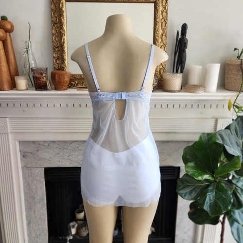 Auden Powder Blue Mesh Chemise Pink Floral Embroidered Sheer Size Small - Picture 4 of 9