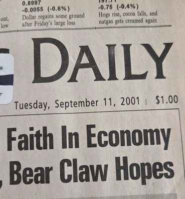 September 11 2001 Pre Attack Newspaper Investor's Business Daily 9-11 Historic
