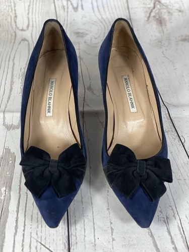 Manolo Blahnik Serba Navy & Black Suede Kitten Heels Women’s Size 42 - Picture 3 of 6