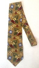 VTG Hawaiian Hibiscus Ukulele Palm Leaves Mustard Handsewn Silk Tie Made in USA