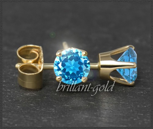Ohrstecker in 585 Gold, aquamarin-blaue Topase 4, 5, 6, 7 mm, Gelbgold, Weißgold - Bild 2 von 16