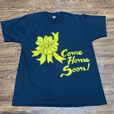 Come Home Soon Men's T Shirt Black Yellow Ribbon Print Size XL Vintage