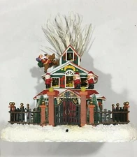 Telco 10" Santa's Fiber Optic House w/Bell Ringer Elves Sound Light Motion