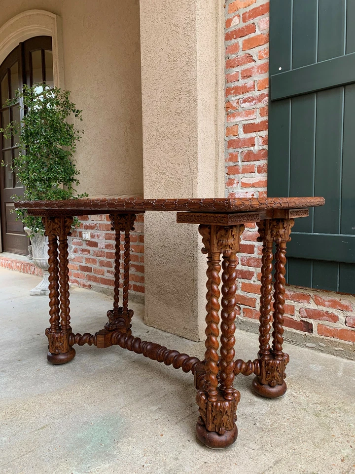 Antiguo sofá francés tallado roble cebada torcido pasillo mesa renacimiento corintio Foto 3 de 4