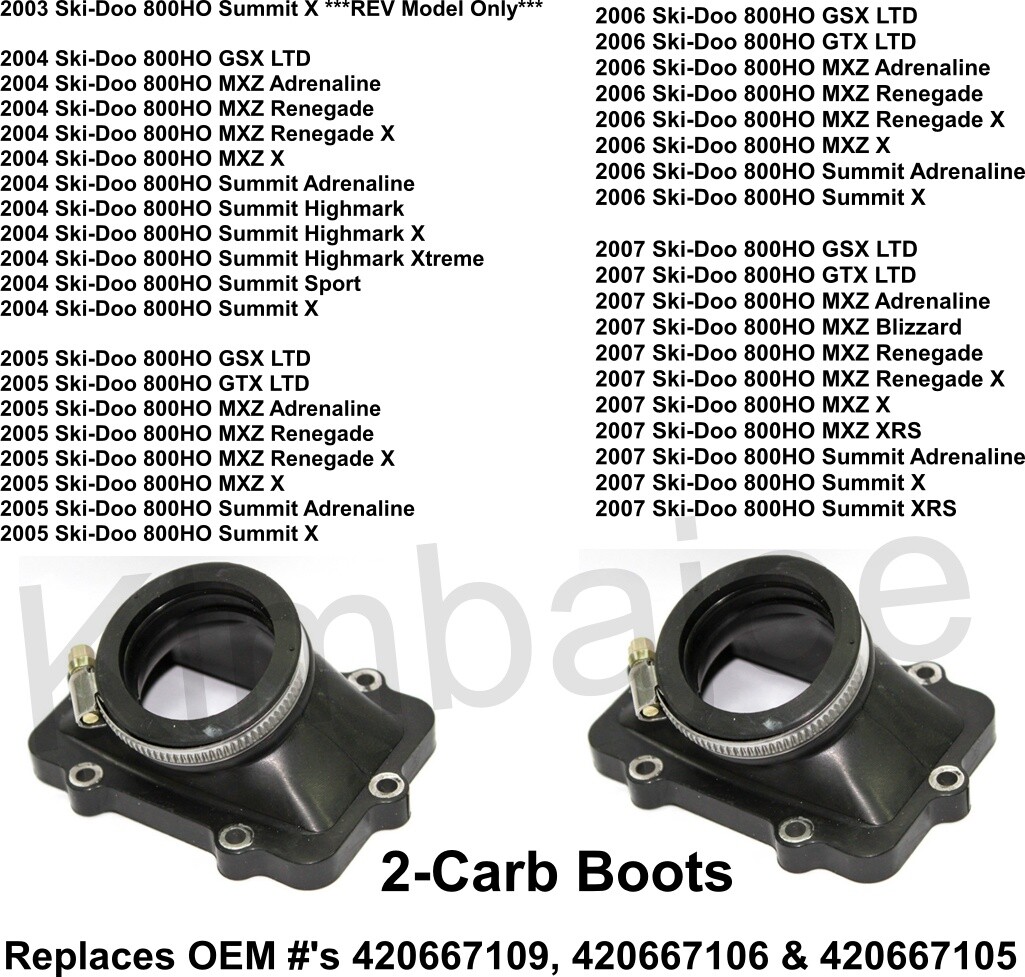 Ski Doo 800 HO Listed Carb Boots 